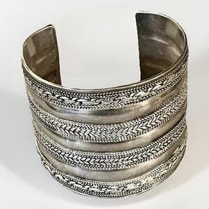 101.8g Heavy Wide Braided Tribal Design 950 Solid Silver Cuff Bracelet 8”